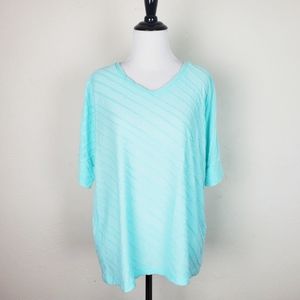 Chico's Top Diagonal Texture V Neck Mint Blue Green Spring Summer Oversized Boxy